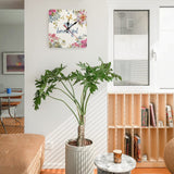 Square wall clock with floral design and 'stay beautiful' text, perfect for home decor and kitchen