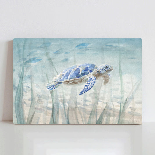 Undersea Turtle Canvas Print featuring a blue sea turtle, DANHUI NAI art, made in USA