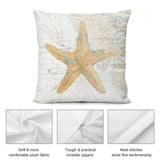 Starfish pillow cover, soft plush fabric, invisible zipper, perfect for sofa or living room decor, featuring neat stitches.