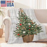Christmas tree flannel blanket, Made in USA, winter holiday decor for couch or bed, soft and cozy.