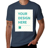 Customizable navy blue short sleeve t-shirt for men with 'YOUR DESIGN HERE' text, MyArtsyGift