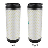 Personalized stainless steel coffee travel mug with heart pattern, leak-proof design for custom gifts.