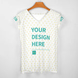 Custom V-neck ruffle sleeve t-shirt with 'Your Design Here' text, perfect summer gift.
