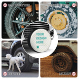 Custom tire cover with YOUR DESIGN HERE design, protecting tires from bad weather, snow, pet pee, and mud.