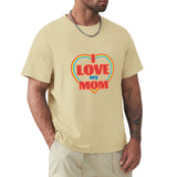 Beige 'I Love My Mom' graphic tee shirt for men. Classic cotton crew neck tee, perfect gift idea.