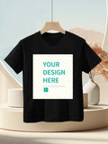 Black customizable kids t-shirt with "YOUR DESIGN HERE" text; perfect for personalized gifts from MyArtsyGift