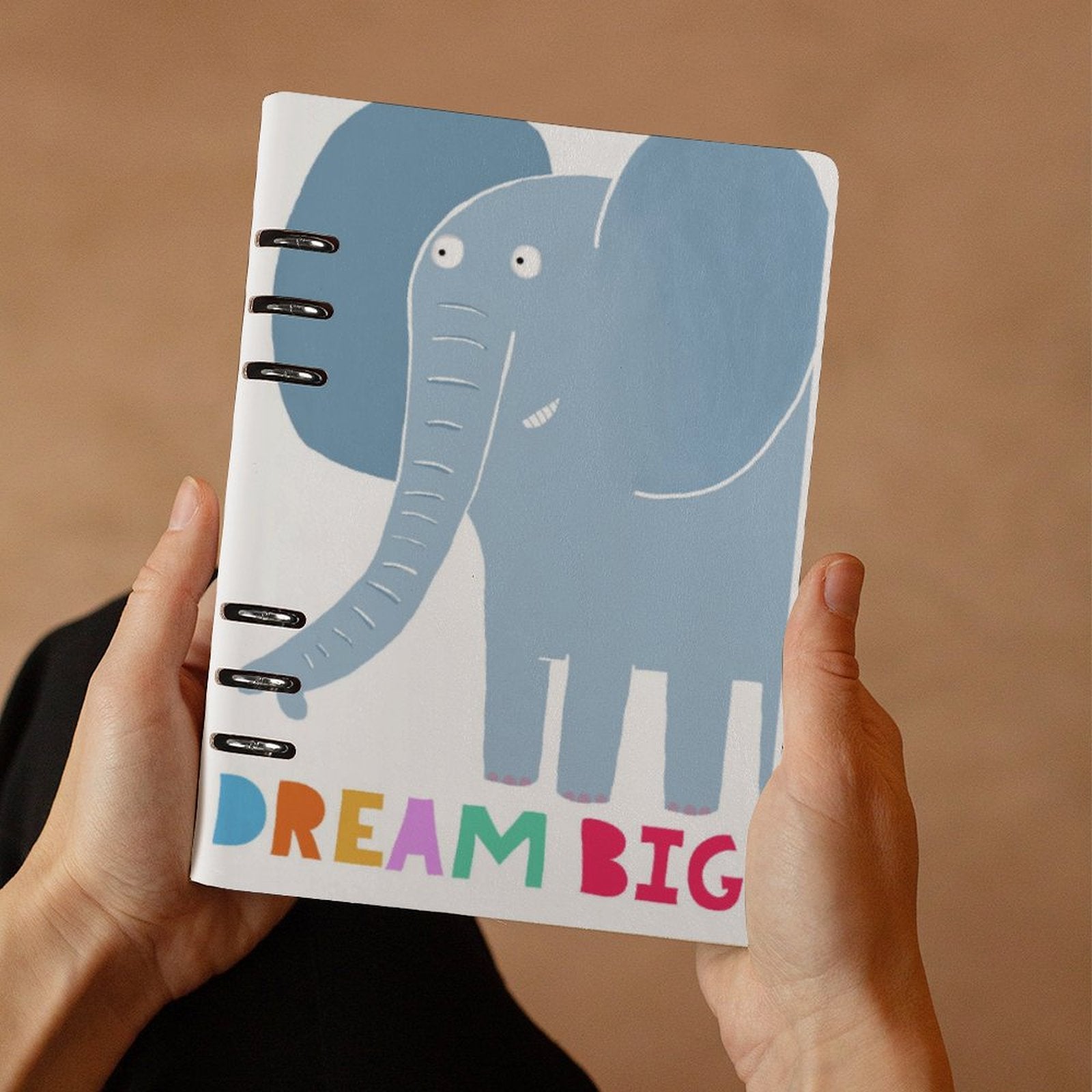 A5 loose-leaf notebook with blue elephant design and 'DREAM BIG' text for note taking, office, school supplies