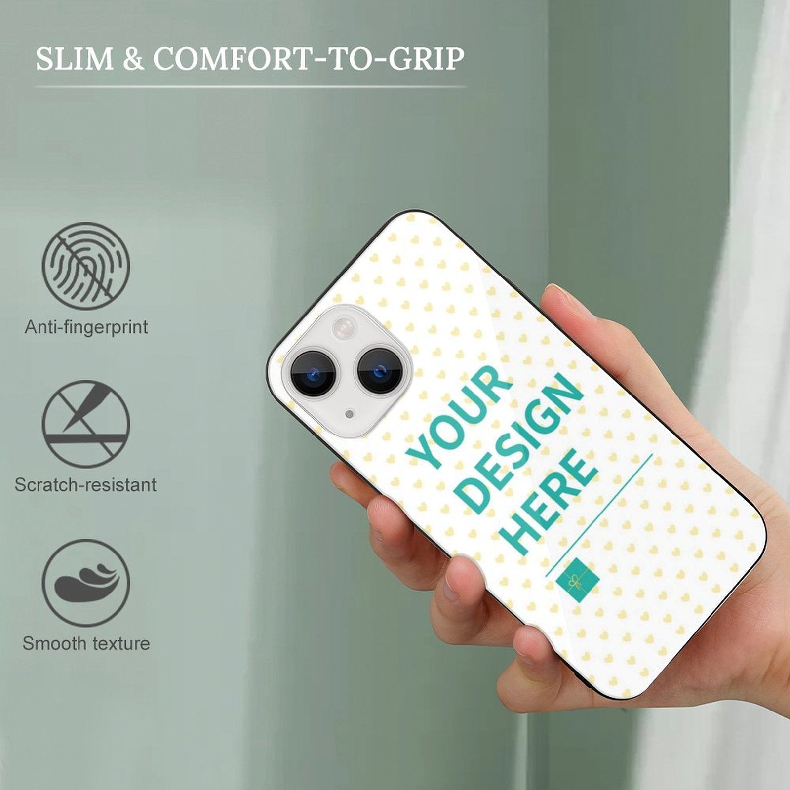 Custom iPhone 13 case, personalized design, glass + TPU material, scratch-resistant, MyArtsyGift