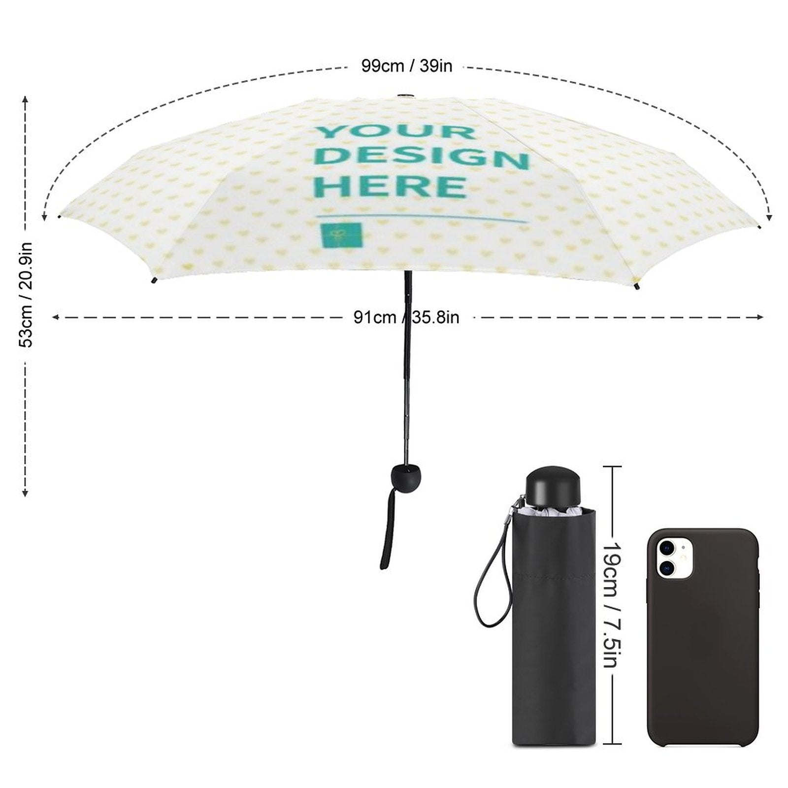 Custom 5 Fold Umbrella with YOUR DESIGN HERE text, UV resistant, ideal for personalized gifts