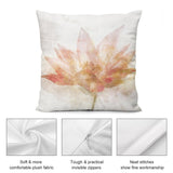 Plush throw pillow cover with peach and pink watercolor floral art, soft plush fabric, invisible zippers, for sofa or couch.