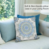 Soft plush throw pillow cover with blue mandala design for sofa and living room decor