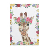 Giraffe canvas print by Emily Adams with floral crown and border, wall art for home decor; Canvas wall art.