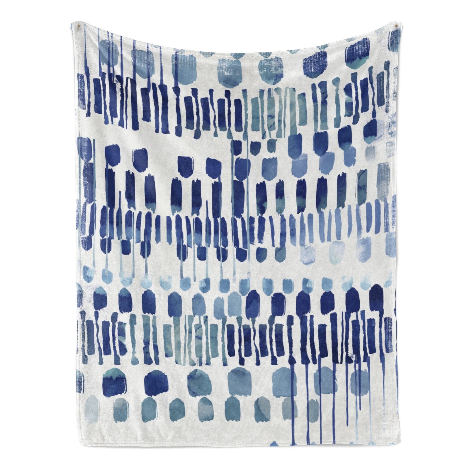 Modern blue abstract flannel blanket, ideal for sofa, couch, and bed, made in USA. Soft and cozy design.