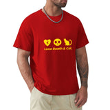 Red Love Death & Cat men's cotton t-shirt, classic crew neck tee, sizes S-6XL