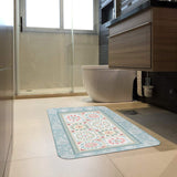 Blue floral bathroom floor mat for indoor use, with a decorative floral design