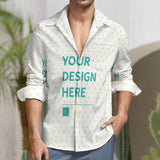 Customizable men's long sleeve button-down shirt with heart pattern, personalized design.