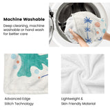 Coastal blue seashell flannel blanket, machine washable, lightweight and skin-friendly, with advanced stitch technology.