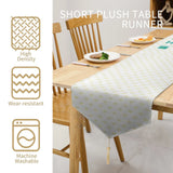 Short plush table runner, perfect for parties and weddings. Features high density, wear-resistant and machine washable.