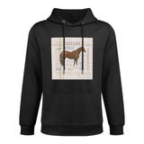 Men's black hooded sweatshirt with horse graphic and equestrian terms, 50% cotton blend, by MyArtsyGift