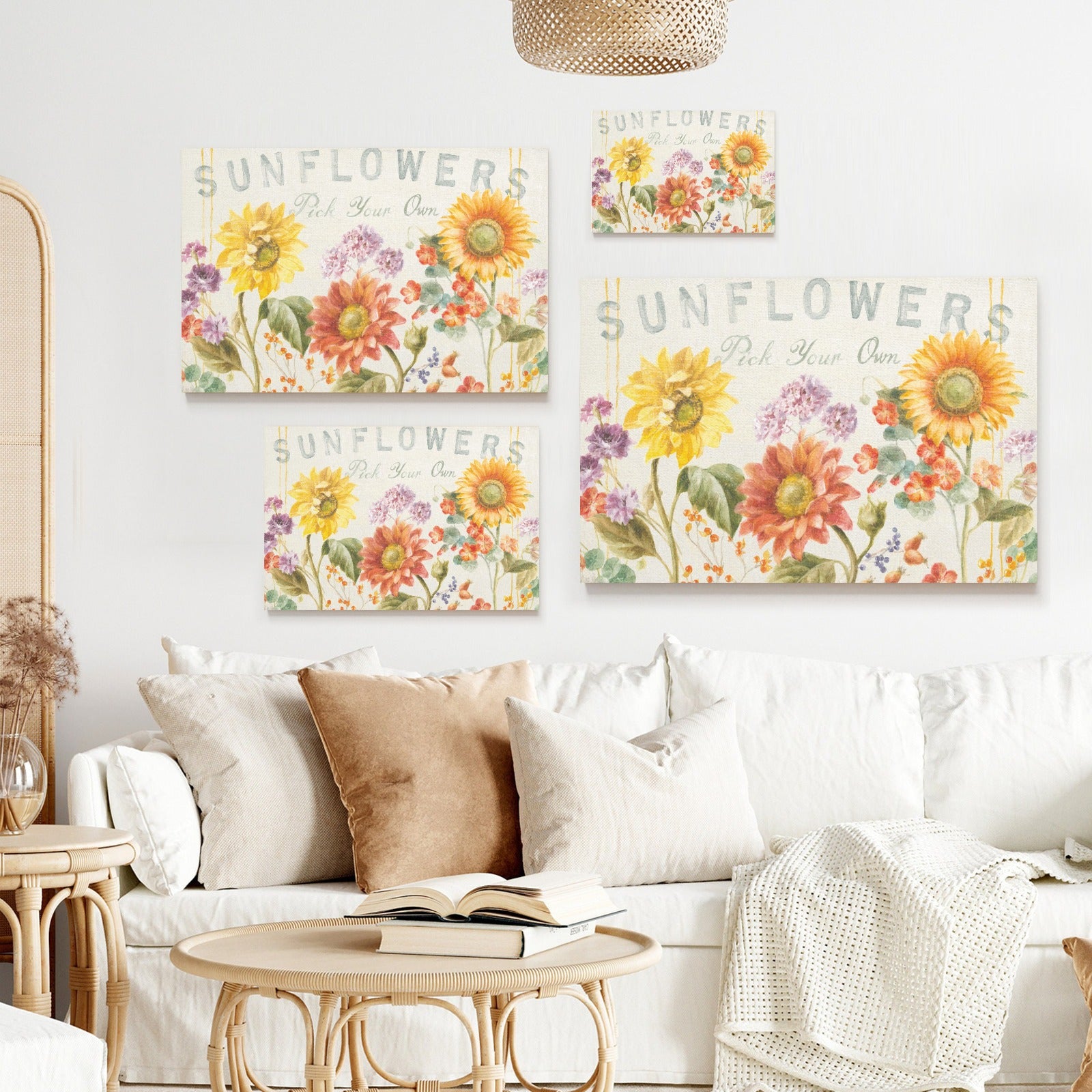 Floursack Autumn IX Sunflowers Canvas Print wall art, watercolor floral decor, 'Sunflowers Pick Your Own'