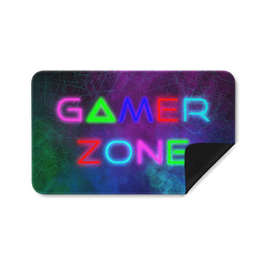 Gamer Zone doormat for indoor or outdoor use. Rubber floor mat with neon text and non-slip surface