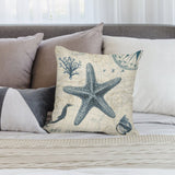 Blue starfish pillow cover for sofa and couch decor. Soft, fluffy, and comfortable short plush decorative pillow.