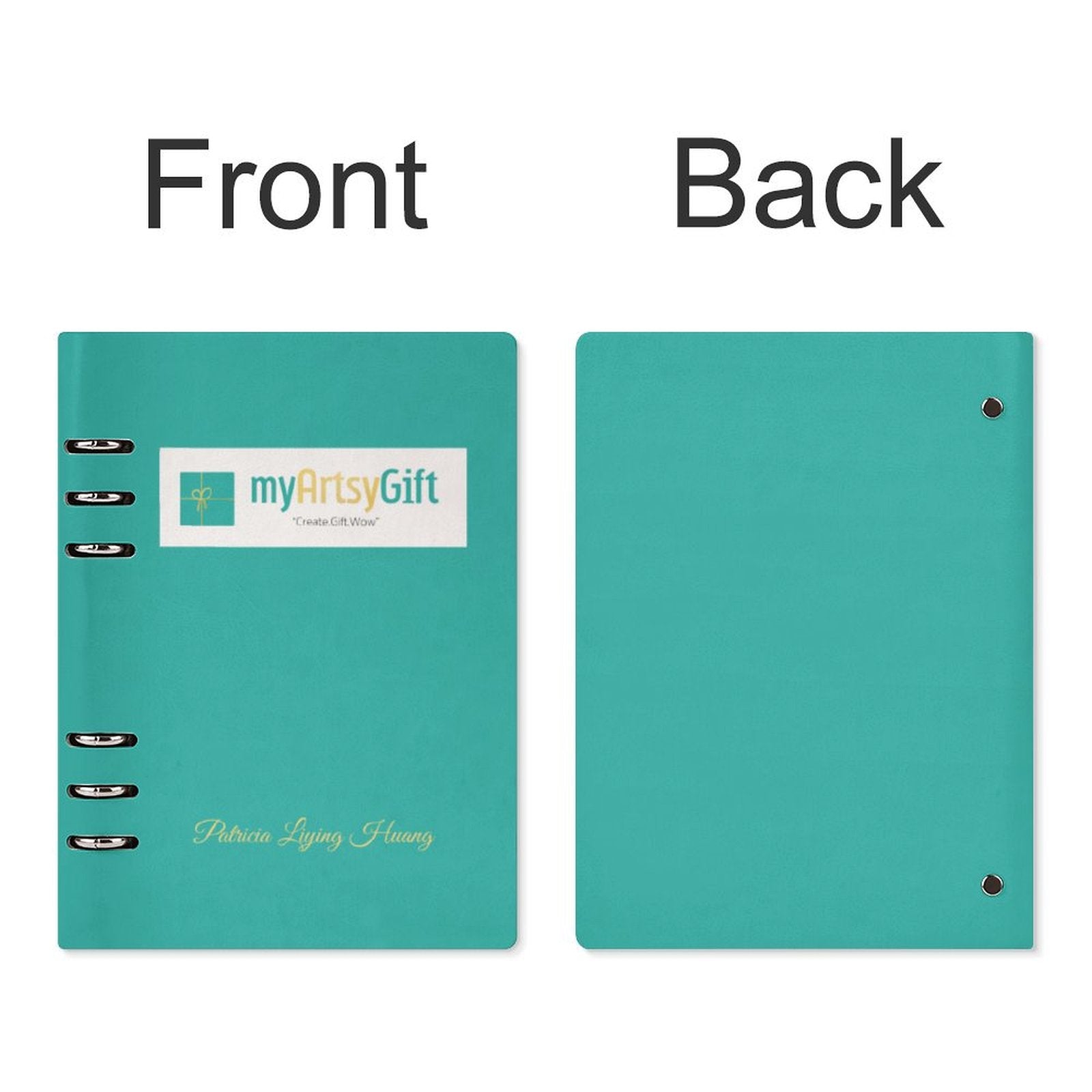 Teal MyArtsyGift A5 loose-leaf notebook, with Patricia Liying Huang signature, for note-taking & office.