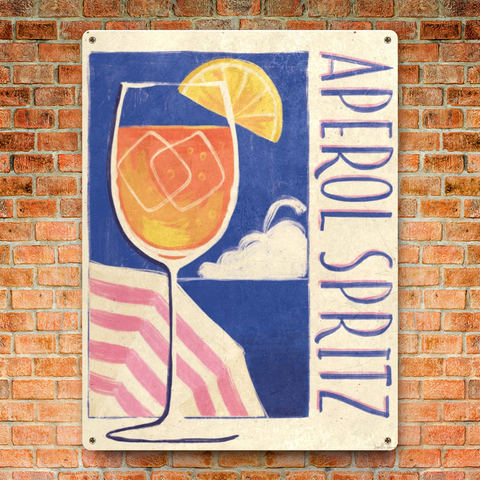 Aperol Spritz metal sign, vintage cocktail decor for home or office, orange drink art on brick wall