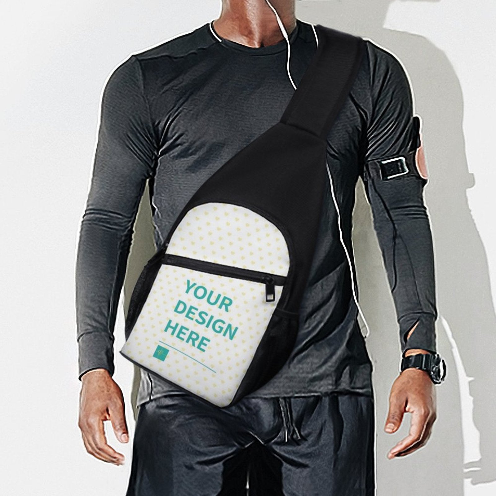 Custom sling backpack for men and women with personalized design, black Oxford cloth, perfect for outdoor activities