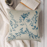 Linen pillow case with blue floral Swedish tile design, perfect for living room decor