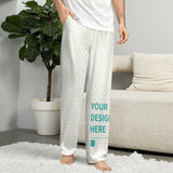 Custom pajama pants for men with design heart pattern, personalized sleepwear, "YOUR DESIGN HERE" text.