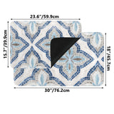 Blue mosaic doormat for entrance. Indoor/Outdoor rubber mat with dimensions for home decor.