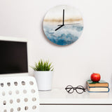 Modern blue watercolor MDF wall clock for living room, kitchen, or office decor
