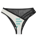 Custom women's sexy panties with "YOUR DESIGN HERE", mesh and black trim, personalized gift