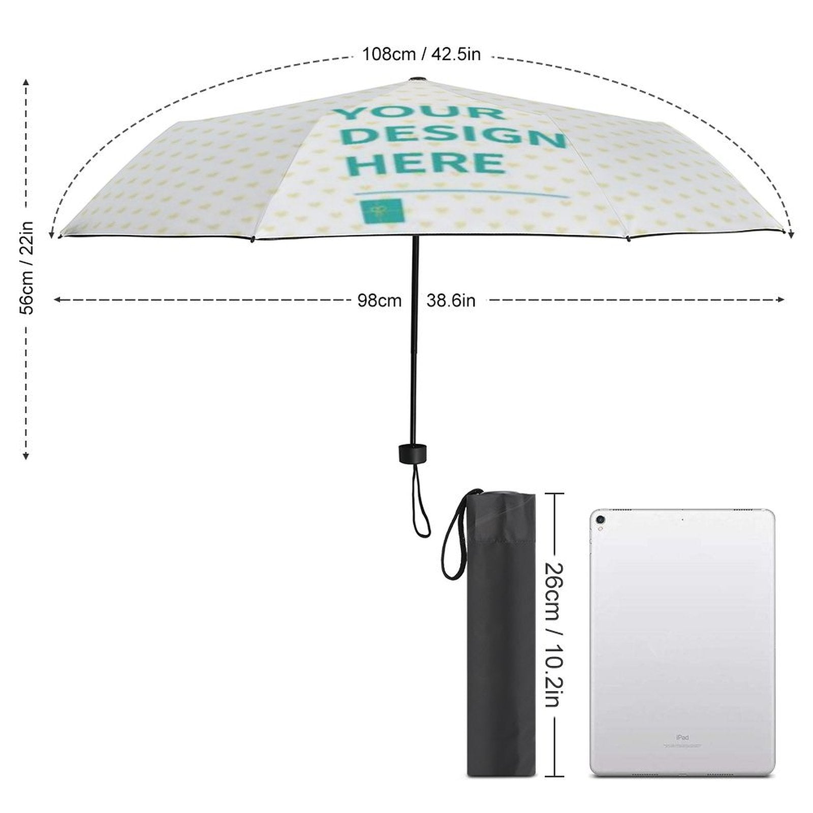 Custom 3-Fold Umbrella - Personalize Your Design, UV resistant, waterproof, gift idea