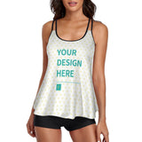 Customizable swimsuit for women, tankini top with 'Your Design Here' option, personalized bathing suit.