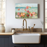 Coastal poppies beach flower canvas print, wall art decor for kitchen and living room, made in USA.