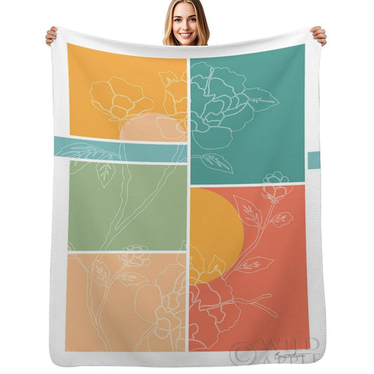 Lamb wool fleece blanket with floral design, perfect for bed, sofa, travel. Soft, cozy blanket, art made in USA.