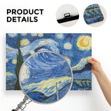 Starry Night canvas print detail: canvas texture, hanging hardware, and product details.
