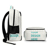 Customizable kids backpack with heart pattern and 'YOUR DESIGN HERE' design, durable bookbag for school
