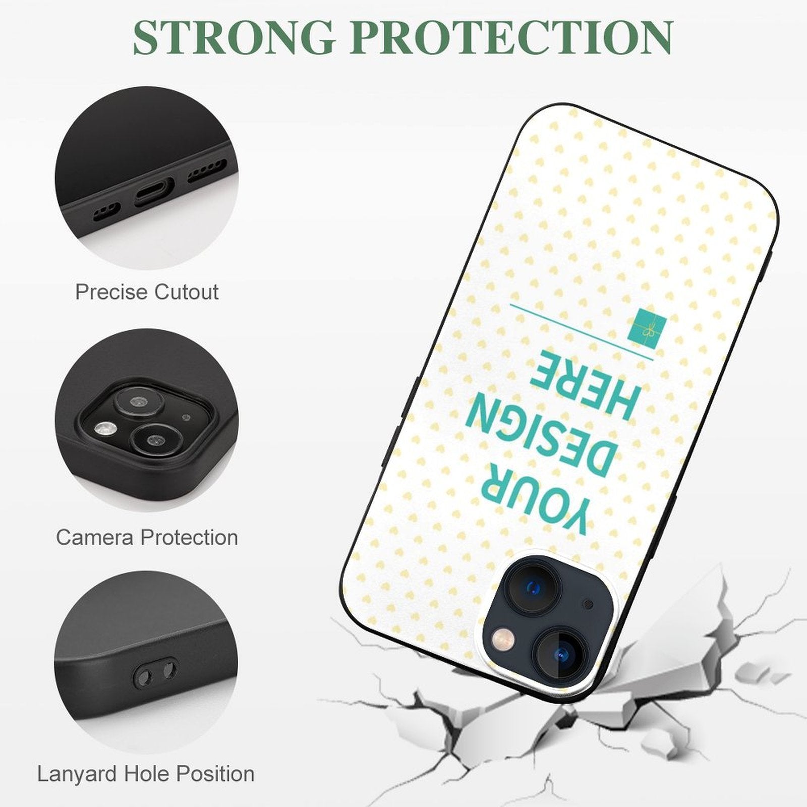 Custom iPhone 13 phone case with personalized heart design. TPU protective phone cover.