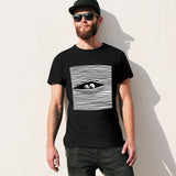 Black crew neck t-shirt for men with eye graphic, MyArtsyGift. Comfortable cotton tee, perfect for everyday wear.