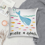 Super soft throw pillow case with whale and fish illustrations, 'make a splash' design for living room decor