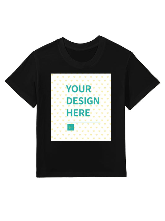 Black cotton children's t-shirt with customizable design area for kids. Perfect for personalized gifts.