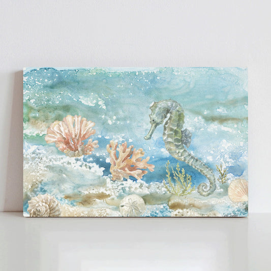 Under Sea Life II Seahorse and Coral Canvas Print, USA Made, home decor