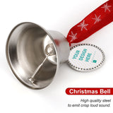 Custom Christmas jingle bell with design area, red ribbon, and snowflakes for tree decoration. Made of high quality steel.