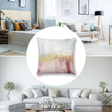 Abstract art plush pillow cover for sofa, couch, living room. Soft and fluffy, pink, gold, turquoise design.