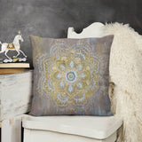 Gray short plush pillow cover with mandala design, decorative pillow for sofa or couch