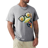 Men's grey crew neck t-shirt with frog graphic. Classic Tees from MyArtsyGift