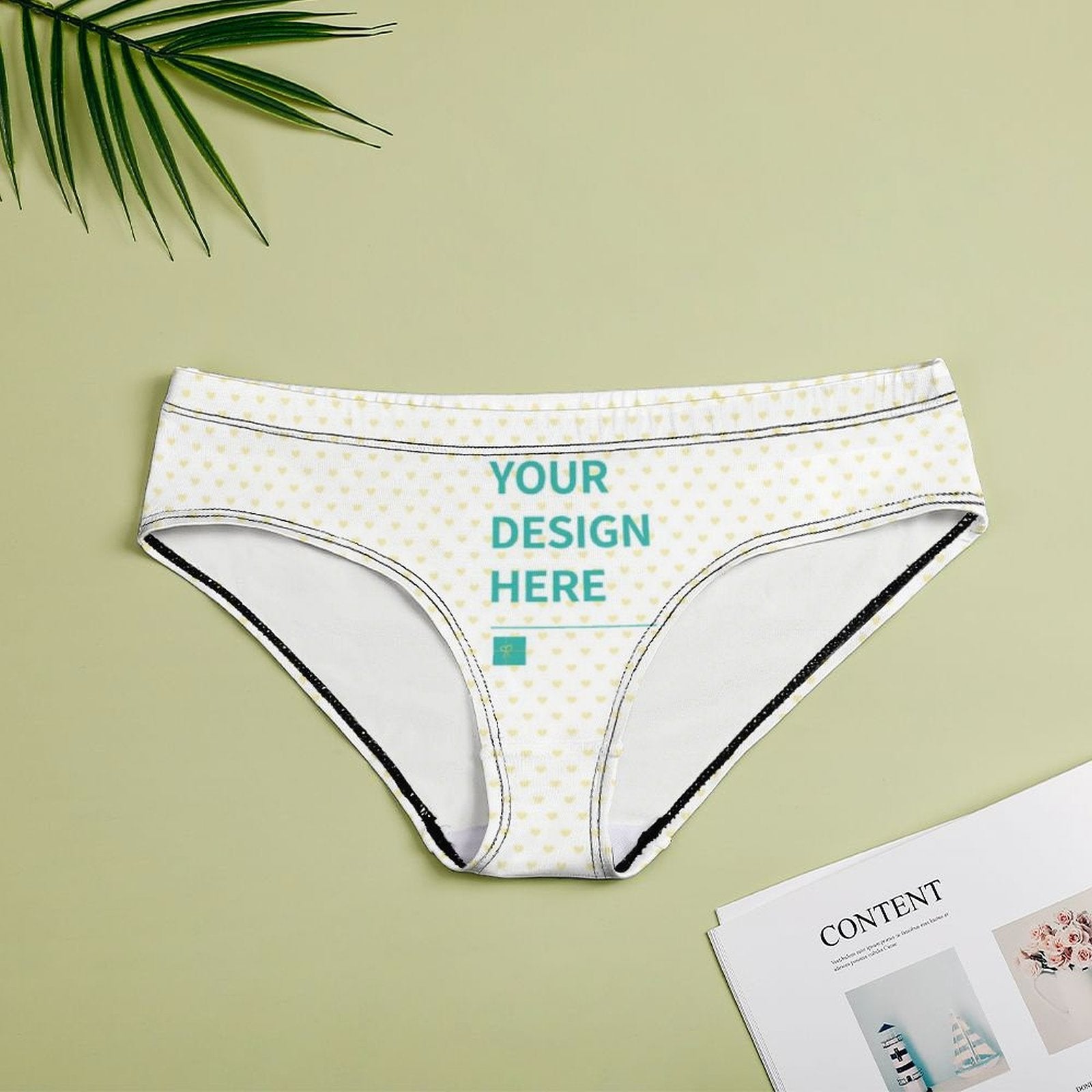 Customizable low-rise women's underwear with 'YOUR DESIGN HERE' on soft Milk Silk fabric, breathable panties.
